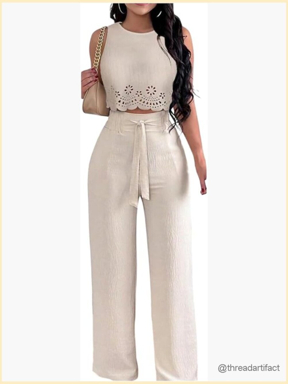 Women's 2-Piece Hollow Out Crop Top & Tie Front Pants Set S